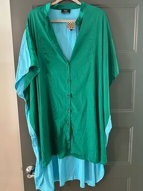 Dressed in LALA Green and Light Blue High-Low Dress